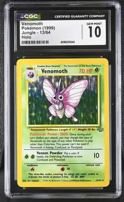 CGC 10 GEM MINT Venomoth 1999 Jungle 13/64 Holo Pokemon Card - Image 1