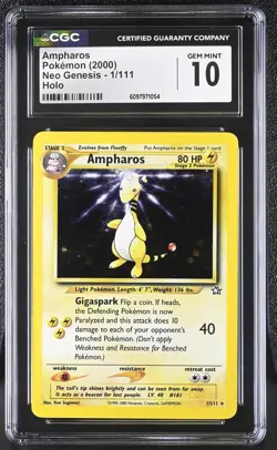CGC 10 GEM MINT Ampharos 2000 Neo Genesis 1/111 Holo Pokemon Card - Image 1