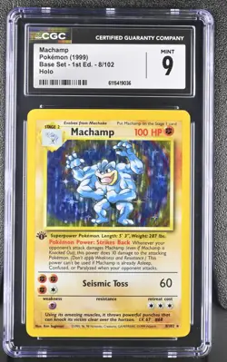 CGC 9 MINT Machamp 1999 Base Set 1st Edition 8/102 Holo Pokemon Card - Image 1