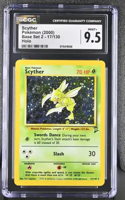 CGC 9.5 MINT+ Scyther 2000 Base Set 2 17/130 Holo SWIRL Pokemon Card - Image 1