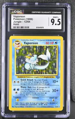 CGC 9.5 MINT+ Vaporeon 1999 Jungle 12/64 Holo Pokemon Card - Image 1
