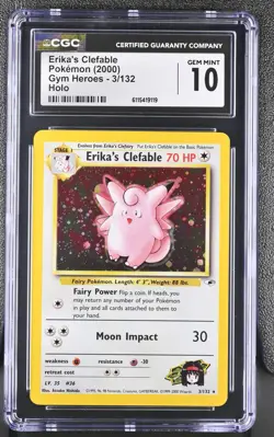 CGC 10 GEM MINT Erika's Clefable 2000 Gym Heroes 3/132 Holo Pokemon Card - Image 1