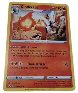 Pokemon Trading Card TCG Sword & Shield Cinderace 034/202 (V - Image 1