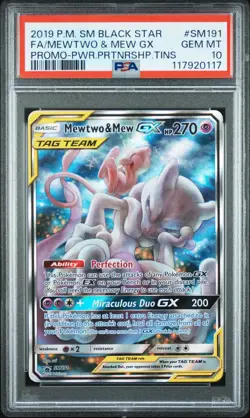 2019 POKEMON SM BLACK STAR PROMO #SM191 FULL ART/MEWTWO & MEW GX PSA 10 - Image 1