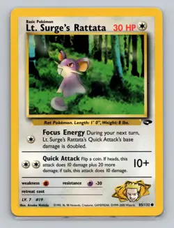 Lt. Surge's Rattata 85/132 Common Pokemon TCG WOTC Gym Challange Light Play - Image 1
