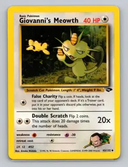 Giovanni's Meowth 43/132 Uncommon Pokemon TCG WOTC Gym Challange Light Play - Image 1