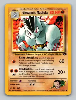 Giovanni's Machoke 42/132 Uncommon Pokemon TCG WOTC Gym Challange Light Play - Image 1