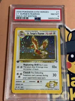 Pokemon TCG Lt. Surge's Fearow Gym Heroes 7/132 1st Edition Holo Rare. PSA 8 - Image 1