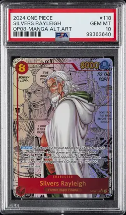 2024 ONE PIECE OP08-TWO LEGENDS MANGA ALTERNATE ART #118 SILVERS RAYLEIGH PSA 10 - Image 1