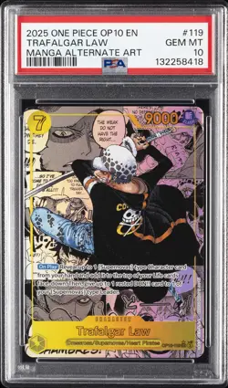 2025 ONE PIECE OP10-ROYAL BLOOD MANGA ALTERNATE ART #119 TRAFALGAR LAW PSA 10 - Image 1