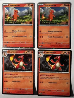 Charmander 7/91 Charmeleon 8/91 Cosmos Holo - 4 Cards Total - Paldean Fates NM - Image 1