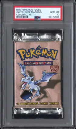 PSA 10 GEM MT 1999 POKEMON FOSSIL UNLIMITED AERODACTYL ART SEALED BOOSTER PACK - Image 1