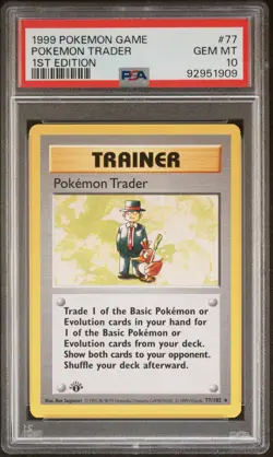 1999 POKEMON GAME 1ST ED #77 POKEMON TRADER PSA 10 - Image 1