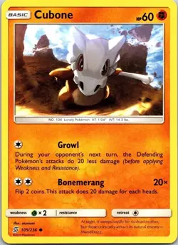 Cubone 105/236 Regular Unified Minds Pokemon Card TCG CCG Nintendo Common - Image 1