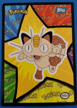 Topps Pokemon Sticker Card Puzzle - Meowth, Blue Logo - Image 1