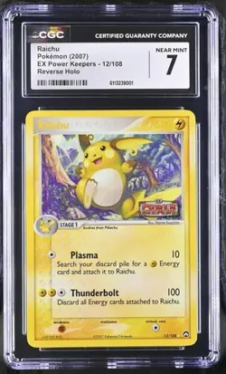Pokemon English Raichu 12/108 2007 EX Power Keepers Rare Reverse Holo CGC 7 - Image 1