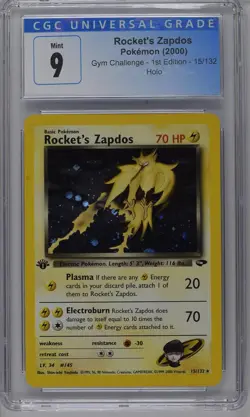 Rocket's Zapdos Pokemon 2000 Gym Challenge 1st Edition 15/132 Holo CGC 9 Mint - Image 1