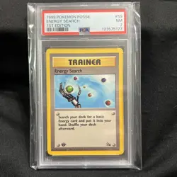 First Edition 1999 Pokemon Fossil 59/62 Energy Search PSA NM-MT 7!! Wow - Image 1