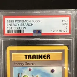 First Edition 1999 Pokemon Fossil 59/62 Energy Search PSA NM-MT 7!! Wow - Image 2