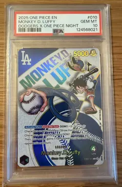 2025 ONE PIECE PROMOS DODGERS X ONE PIECE NIGHT #010 MONKEY D. LUFFY PSA 10 - Image 1