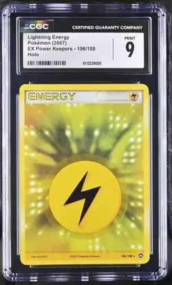 CGC 9 Pokemon English Lightning Energy 106/108 2007 EX Power Keepers Rare Holo - Image 1