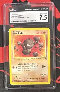 CGC 7.5 NEAR MINT + GEODUDE Fossil Unlimited Pokemon Card 57/62 ✨Vintage ✨ - Image 1