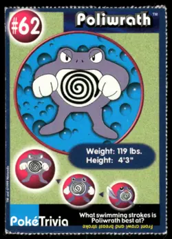 1998 Pokemon Mewtwo Strikes Back #62 Poliwrath Movie Scene PokeTrivia Card VG-EX - Image 1