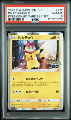 Pikachu 272/S-P 2022 Holo Pokemon GO File Set Japanese Promo Card PSA 8 Graded - Image 1