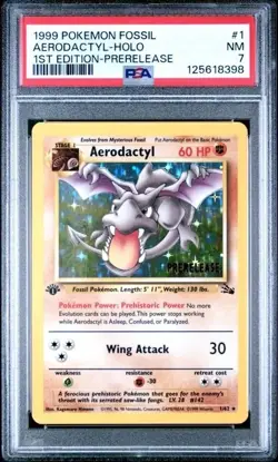 AERODACTYL #1 PSA 7 • 1999 Pokemon Fossil HOLO 1st Edition Prerelease - Image 1