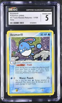 CGC 5 Pokemon English Azumarill 1/109 2004 EX Team Rocket Returns Rare Holo - Image 1