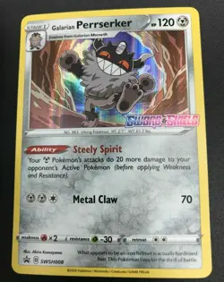 Galarian Perrserker Prerelease HOLO SWSH008 Sword & Shield Base Set Pokemon NM - Image 1