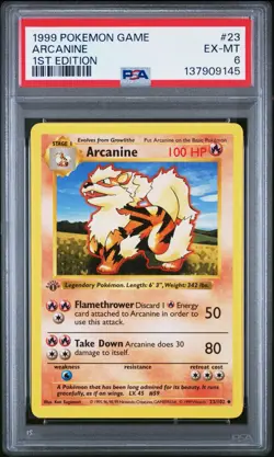 1999 POKEMON GAME #23 ARCANINE 1ST EDITION (PSA 6) - Image 1