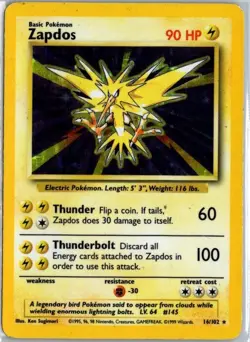 Pokemon TCG Zapdos Base Set Holo Rare Card 16/102 - Image 1