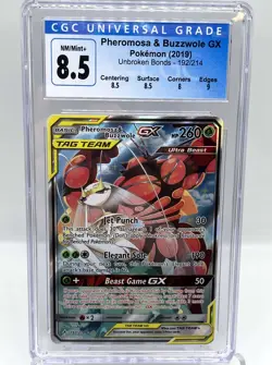 Pheromosa Buzzwole GX 192/214 Unbroken Bonds Alt Art Pokemon Card CGC 8.5 NM/M+ - Image 1