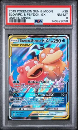 2019 POKEMON SUN & MOON UNIFIED MINDS #35 SLOWPOKE & PSYDUCK GX PSA 8 - Image 1