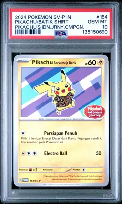 2024 POKEMON INDONESIAN SV-P PROMO #154 PIKACHU IN BATIK SHIRT PSA 10 - Image 1