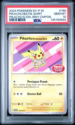 2024 POKEMON INDONESIAN SV-P PROMO #190 PIKACHU IN BATIK SHIRT PSA 10 - Image 1