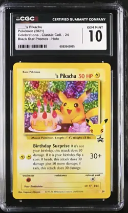 POKEMON CGC 10 2021 Celebrations Classic Collection Birthday Pikachu #24 Holo - Image 1
