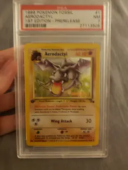 1999 Aerodactyl (Prerelease) #1/62 HOLO Pokemon Fossil 1ST Edition PSA NM 7!!! - Image 1