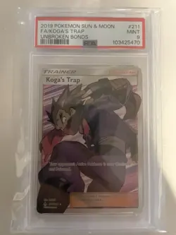Pokemon TCG Koga’s Trap 211/214 Full Art Graded PSA MINT 9 Unbroken Bonds Set - Image 1