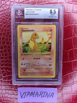 1999 POKEMON Base Set 1st Edition Shadowless THICK STAMP #46 Charmander BGS 8.5 - Image 1