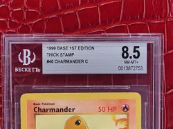 1999 POKEMON Base Set 1st Edition Shadowless THICK STAMP #46 Charmander BGS 8.5 - Image 4