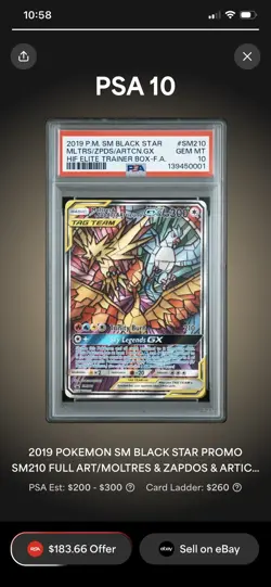 Pokemon 2019 SM210 Black Star Promo Moltres Zapdos Articuno GX PSA - Image 1