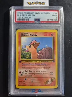 First Edition 2000 Pokemon Gym Heroes 65/132 Blaine's Vulpix PSA Mint 9 - Image 1