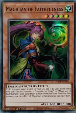 DUNE-EN098 MAGICIAN OF FAITHFULNESS SUPER RARE 1ST EDITION YuGiOh CARD - Image 1