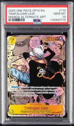 2025 ONE PIECE ROYAL BLOOD OP10-119 TRAFALGAR LAW MANGA ALT ART FOIL PSA 10 - Image 1