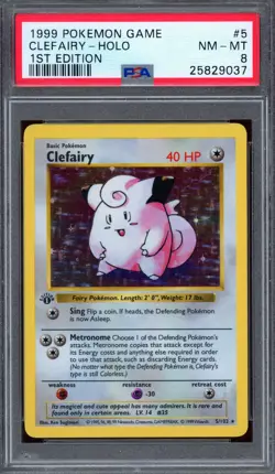PSA 8 Pokemon 1999 1st Edition Shadowless Base Set Clefairy #5 Holo THICK STAMP - Image 1