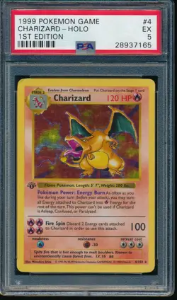 PSA 5 CHARIZARD 1999 Pokemon Base 1ST EDITION THICK STAMP SHADOWLESS #4 Holo EX - Image 1