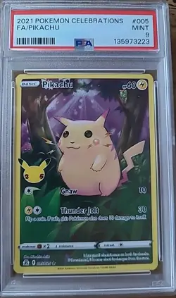 Pokemon Pikachu TCG Celebrations Full Art Ultra Rare Card 005/025 2021 PSA 9 - Image 1