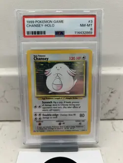PSA 8 Chansey 1/102 Base Set Pokemon Card MINT - Image 3